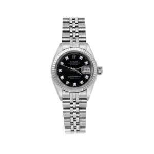 Rolex Datejust 69174 Fluted Bezel Watch 26mm Black Factory Diamond Dial