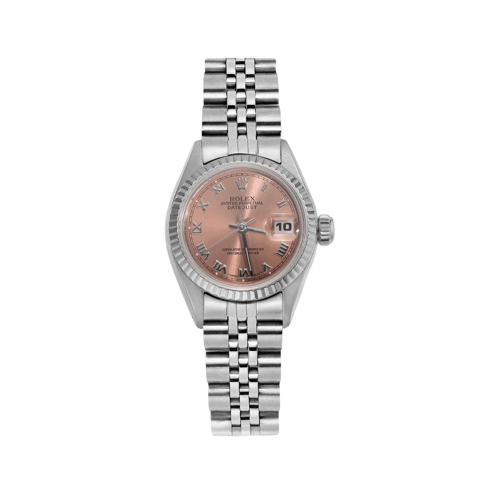 Rolex Datejust 69174 Fluted Bezel Watch 26mm Salmon Roman Dial