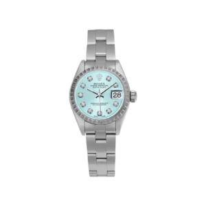 Rolex Datejust 69240 Engine-Turned Bezel Watch 26mm Ice Blue Dial