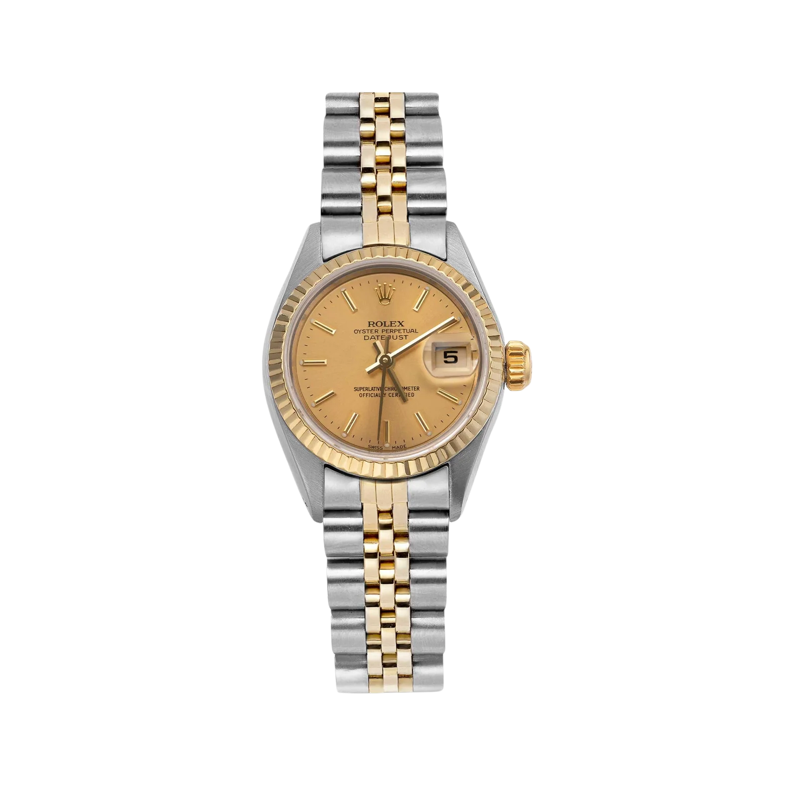Rolex Datejust 79173 Fluted Bezel Watch 26mm Champagne Index Dial