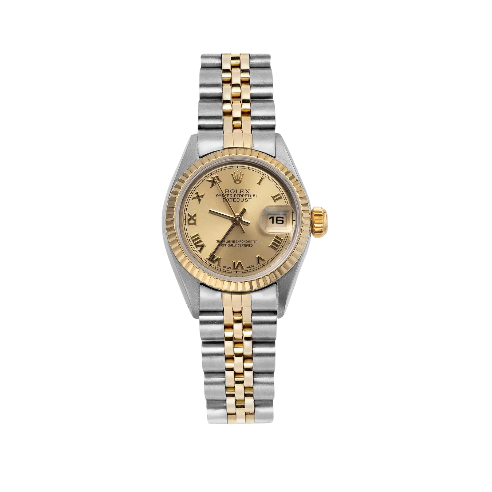 Rolex Datejust 79173 Fluted Bezel Watch 26mm Roman Champagne Dial