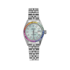 Rolex Datejust 79174 Rainbow Bezel Watch 26mm Ice Blue Dial