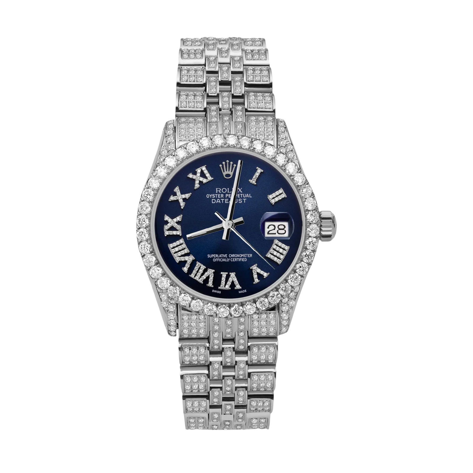 Rolex Datejust Diamond Bezel Watch 31mm Dark Blue Roman Dial | 6.80ct