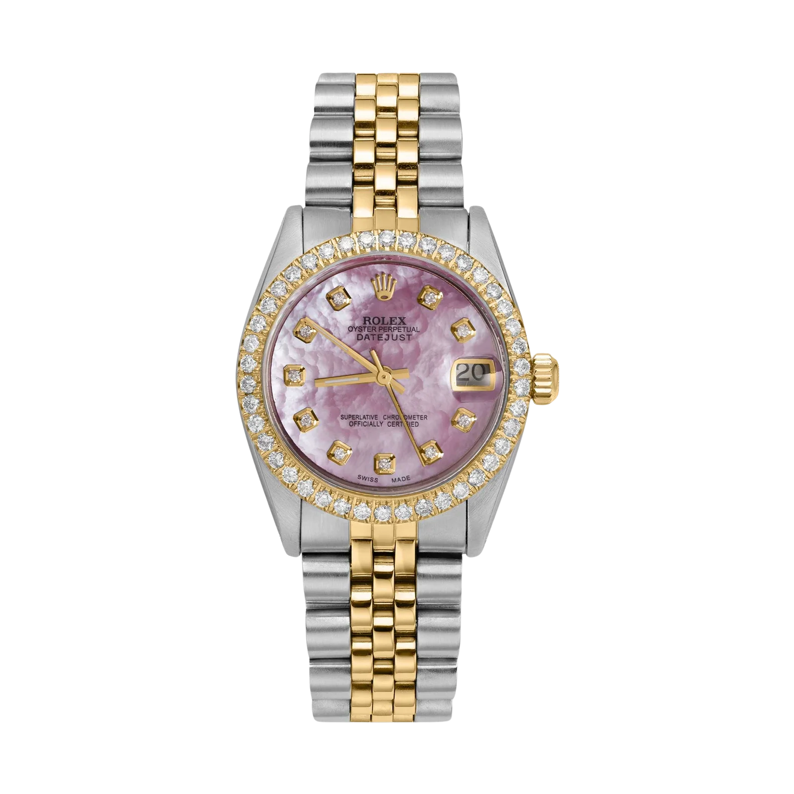 Rolex Datejust Diamond Bezel Watch 31mm Pink Mother of Pearl Dial | 1.30ct