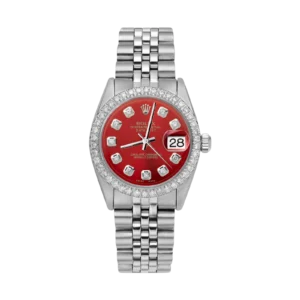 Rolex Datejust Diamond Bezel Watch 31mm Red Dial | 1.30ct