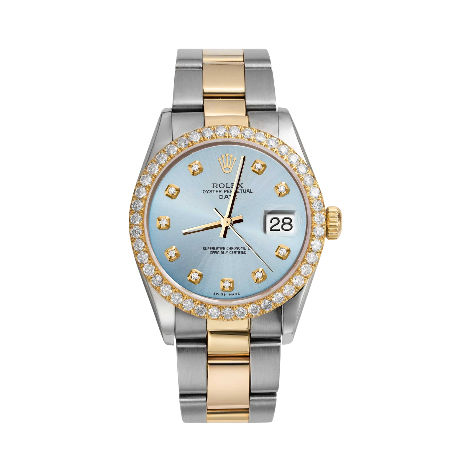 Rolex Datejust Diamond Bezel Watch 34mm Ice Blue Dial | 2.30ct