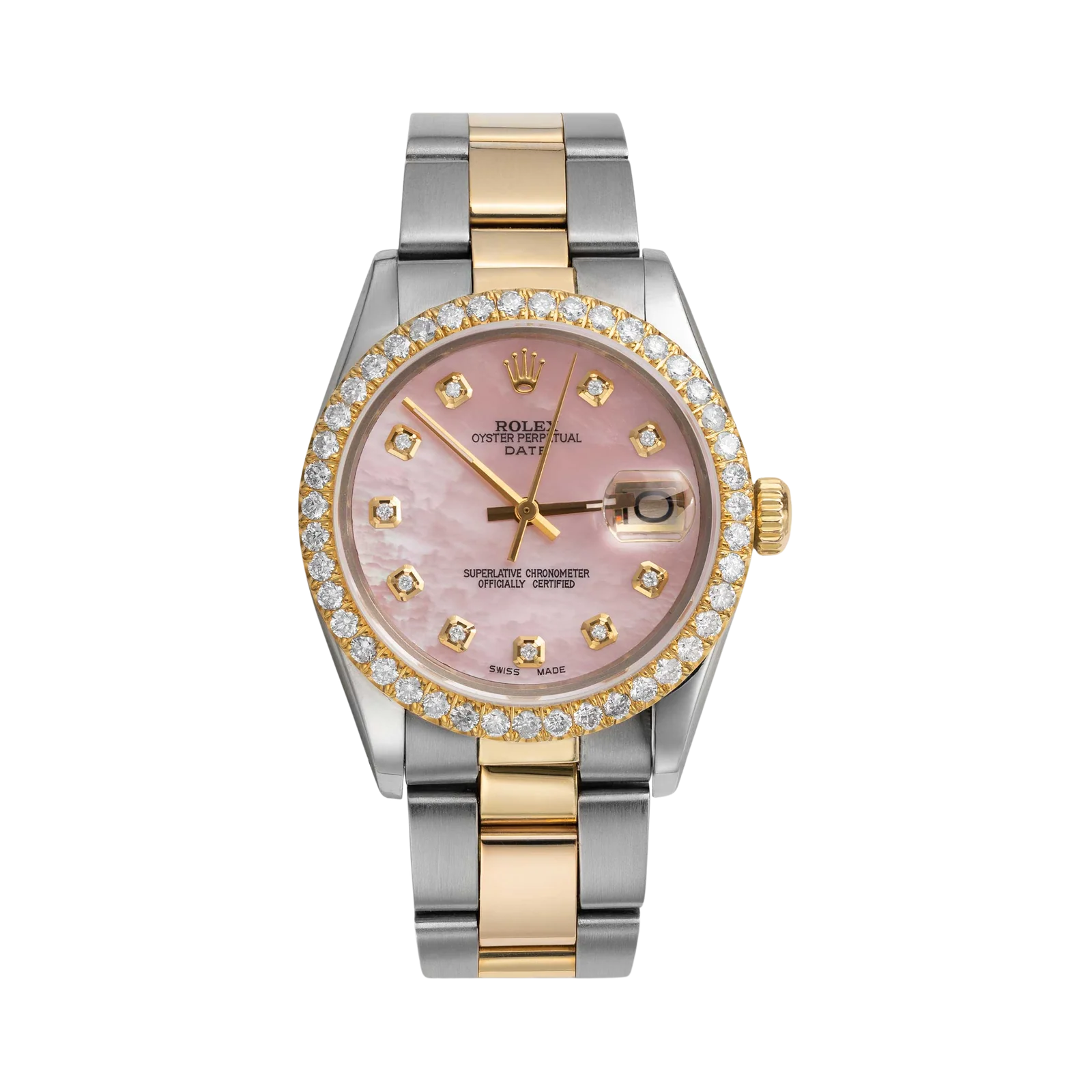 Rolex Datejust Diamond Bezel Watch 34mm Pink Mother of Pearl Dial | 2.30ct