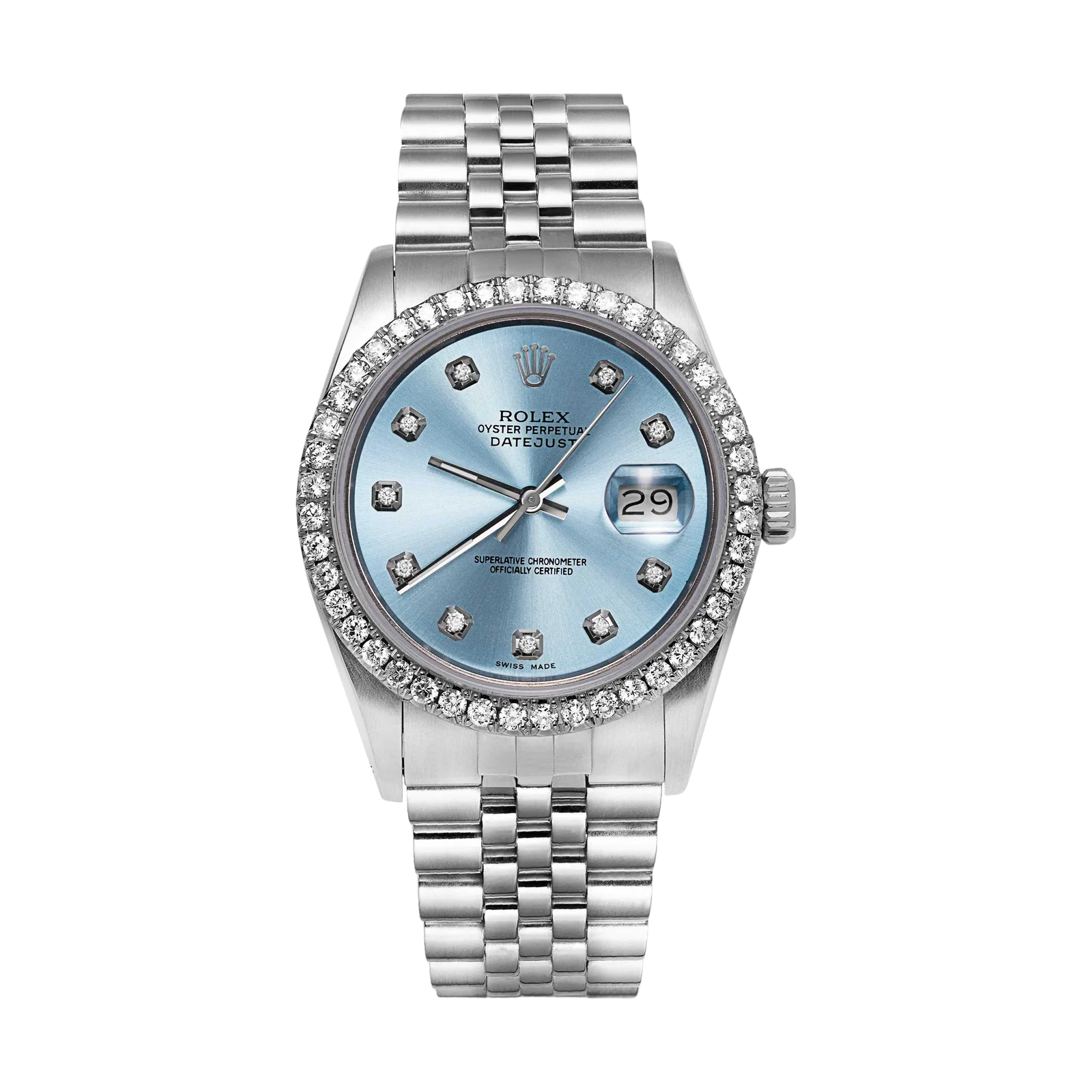 Rolex Datejust Diamond Bezel Watch 36mm Ice Blue Dial | 1.25ct