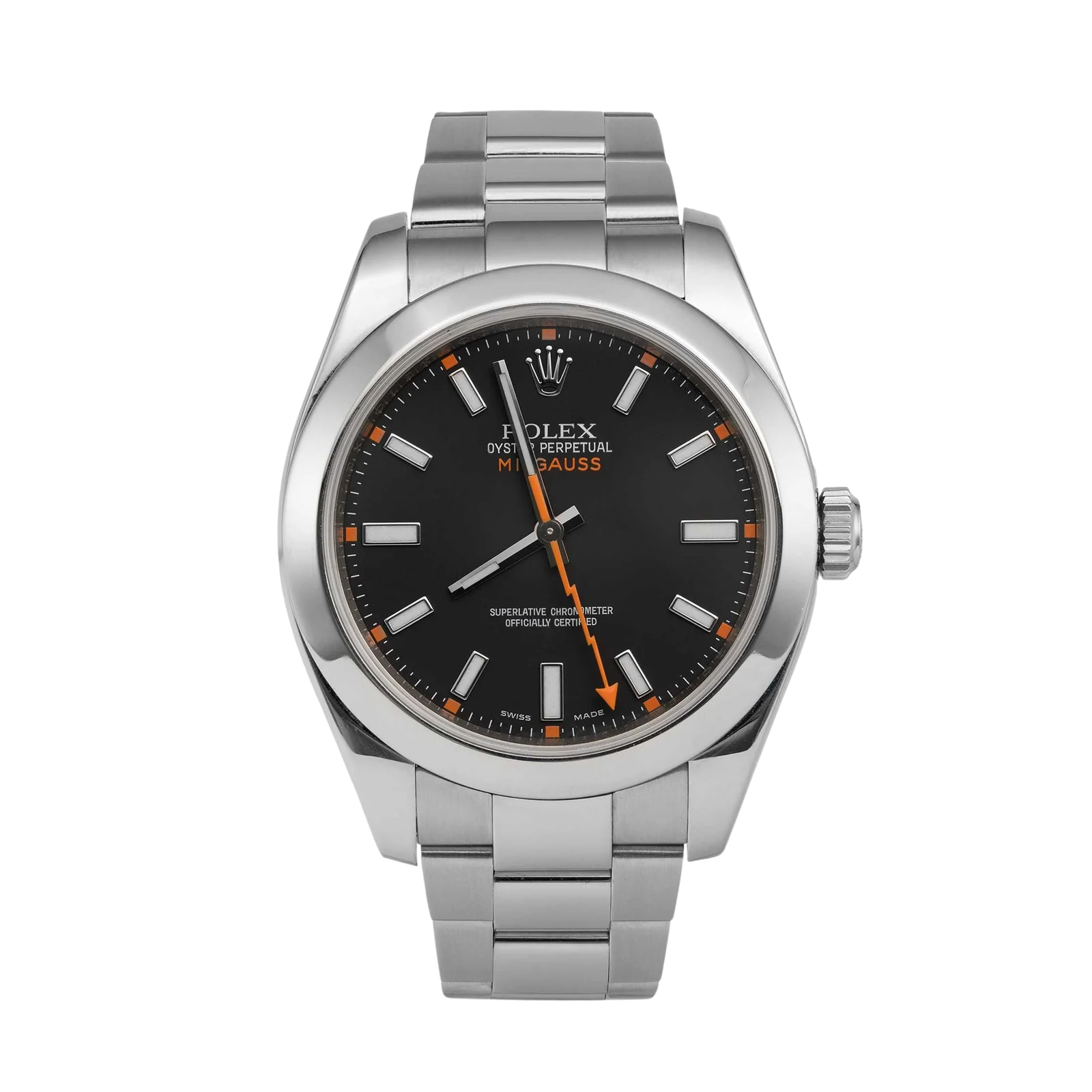 Rolex Milgauss 116400 Smooth Bezel Watch 40mm Index Black Baton Dial