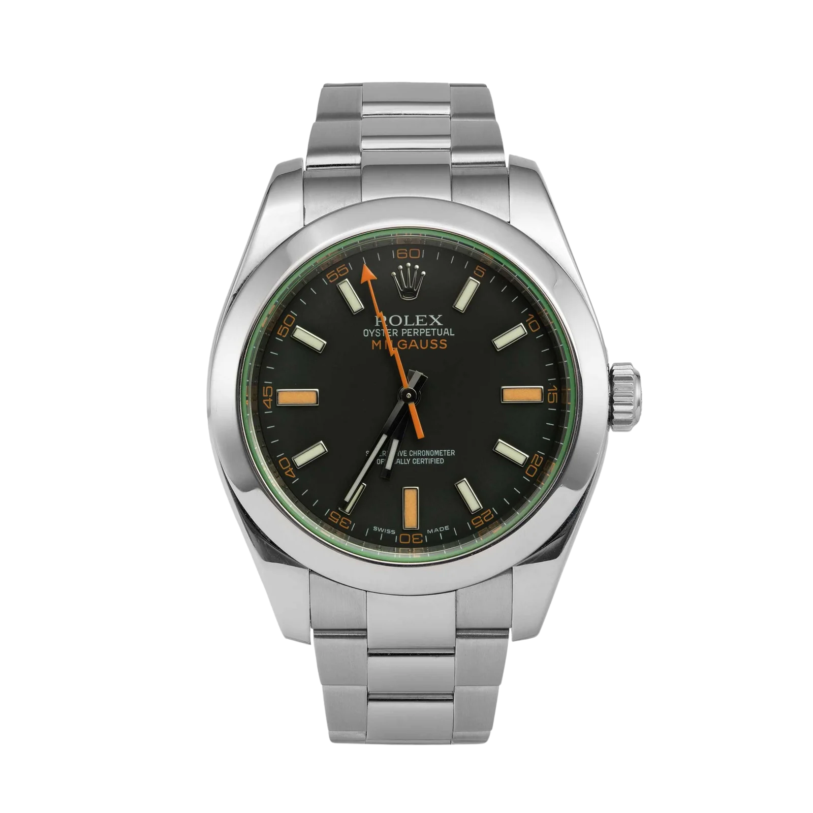 Rolex Milgauss 116400GV Green Crystal 40mm Watch Black Index Dial