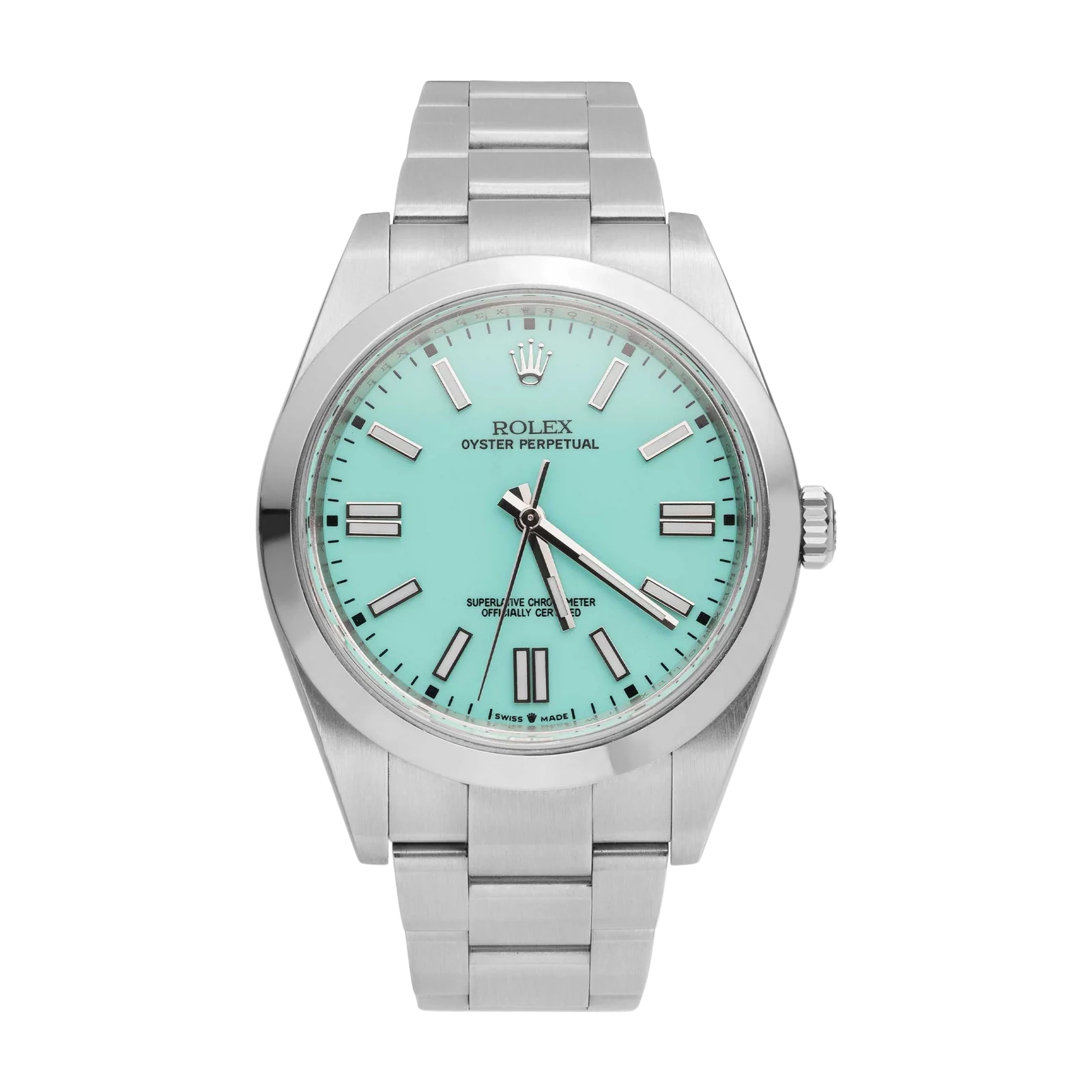 Rolex Oyster Perpetual 114300 Smooth Bezel Watch 39mm Turquoise Index Dial
