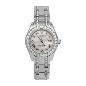 Rolex Pearlmaster 80329 29mm Diamond Bezel Mother of Pearl Dial 18K Gold Watch