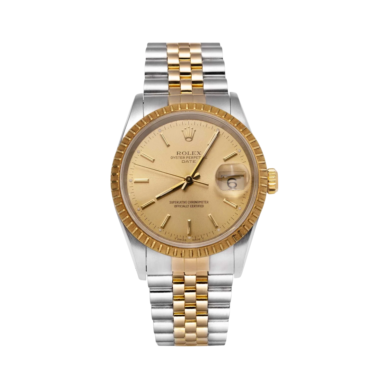 Women's Rolex Date 15223 Fluted Bezel Watch 34mm Champagne Dial